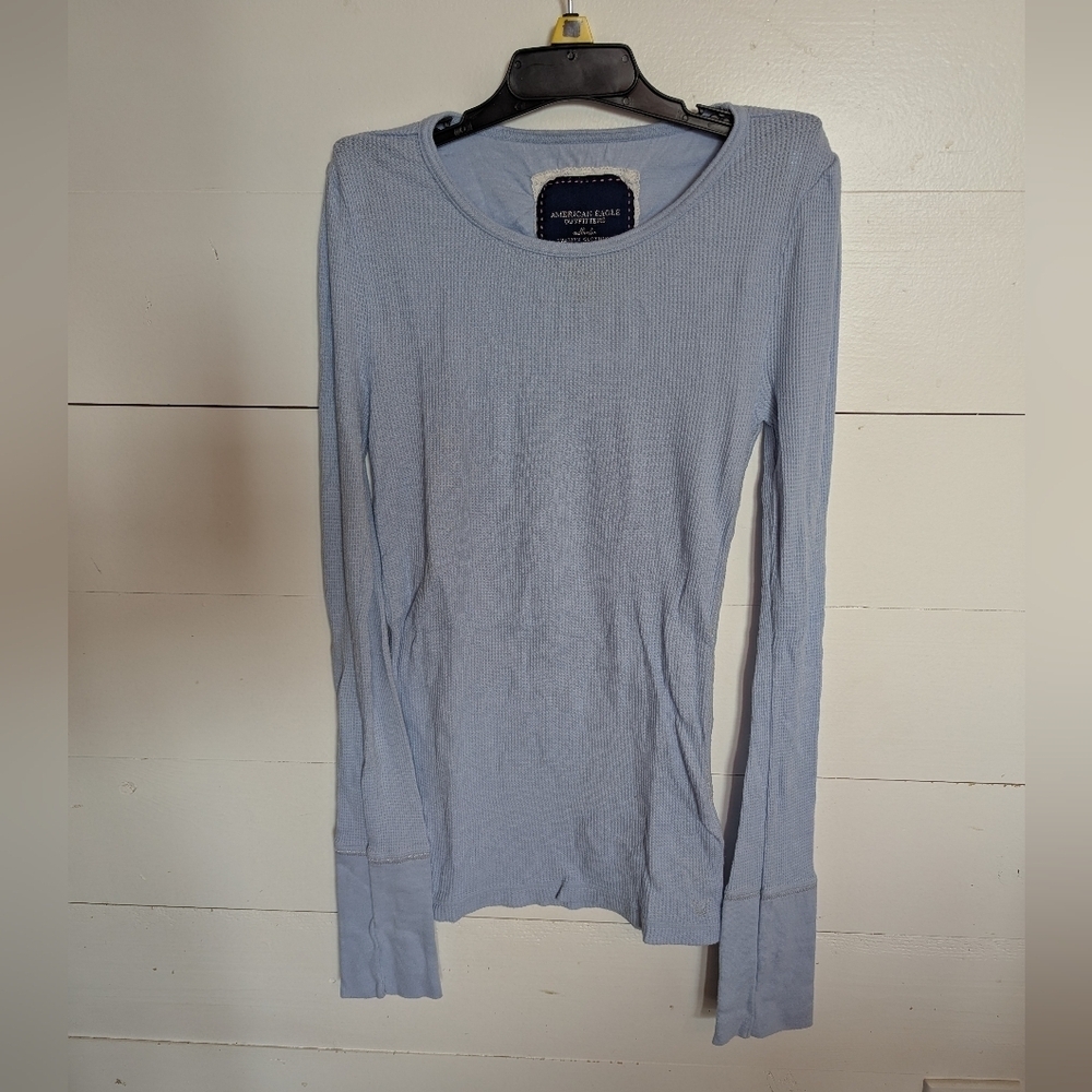 American Eagle Outfitters Light Blue LS Waffle-knit Vintage Women's Size Small